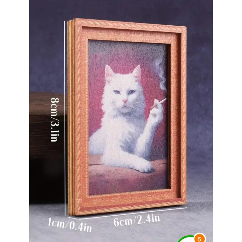 Miniature Smoking White Cat Framed Art Print 3.1